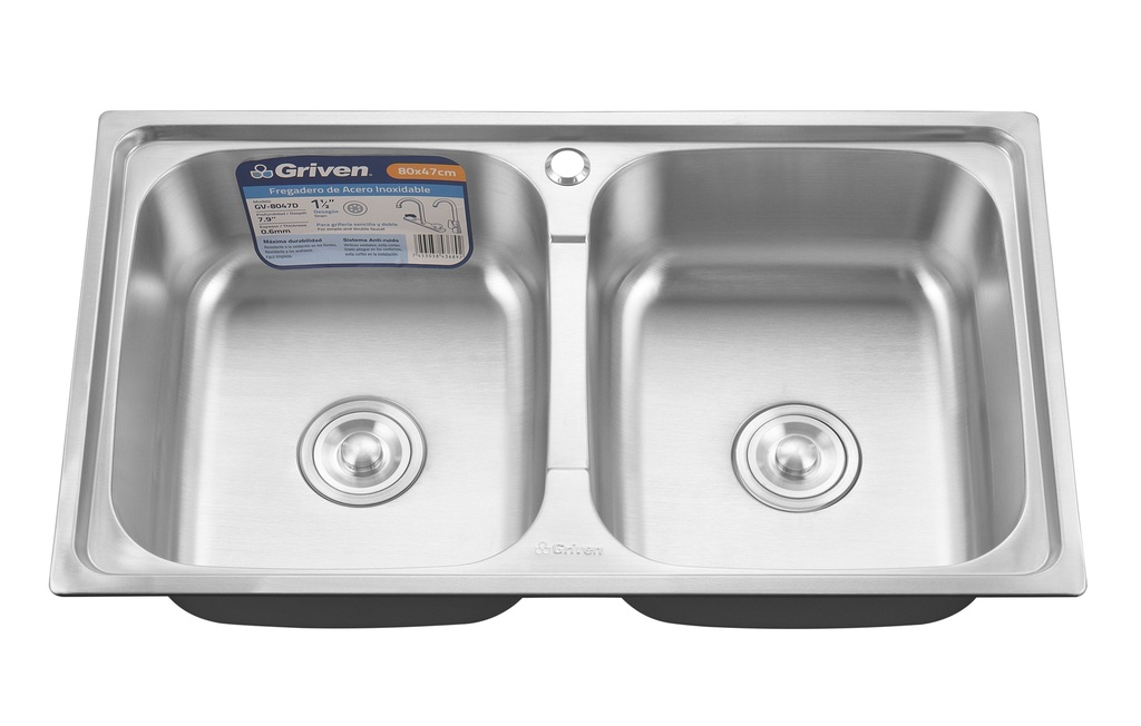 FREGADERO ACERO INOX DOBLE 80X47CM GRIVEN 8-252