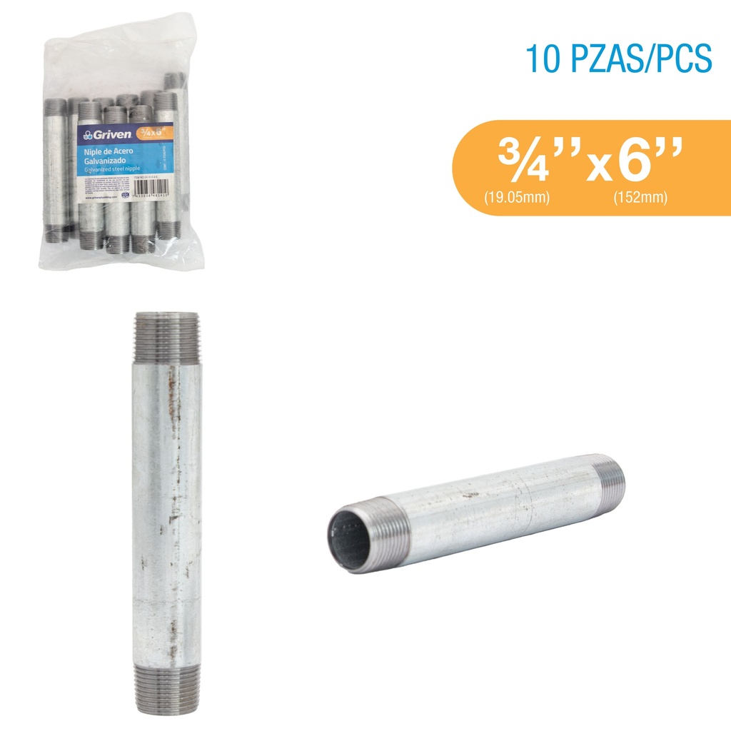 NIPLE GALVANIZADO 3/4 x 6" GRIVEN 8-324