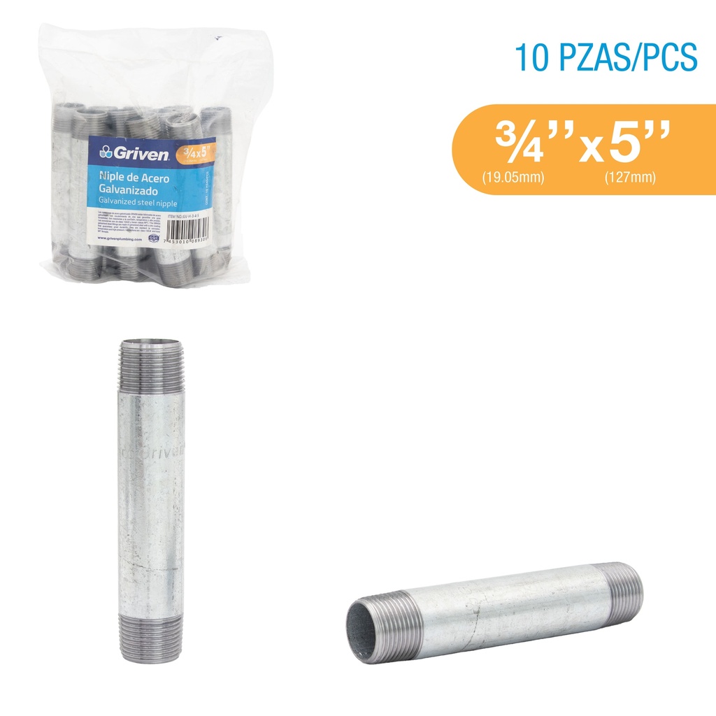 NIPLE GALVANIZADO 3/4 x 5" GRIVEN 8-327