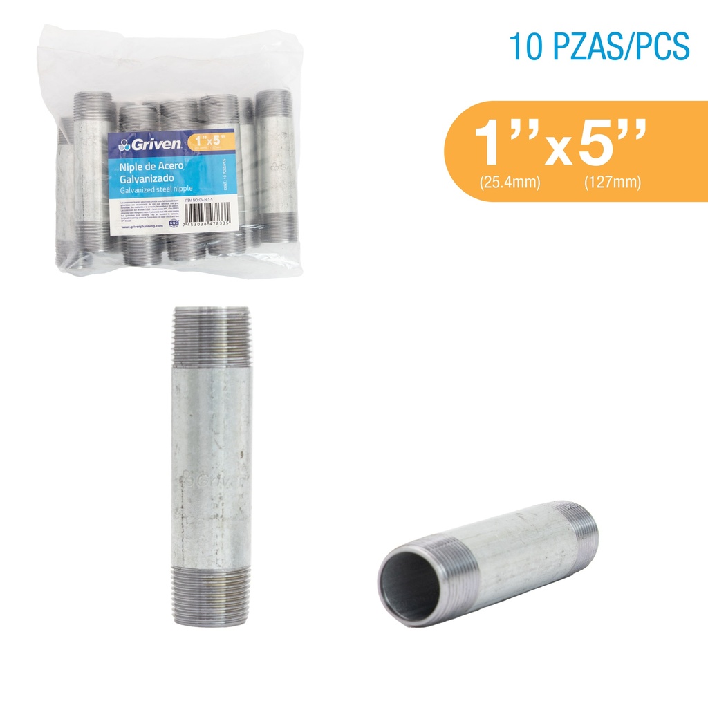 NIPLE GALVANIZADO 1 x 5" GRIVEN 8-331