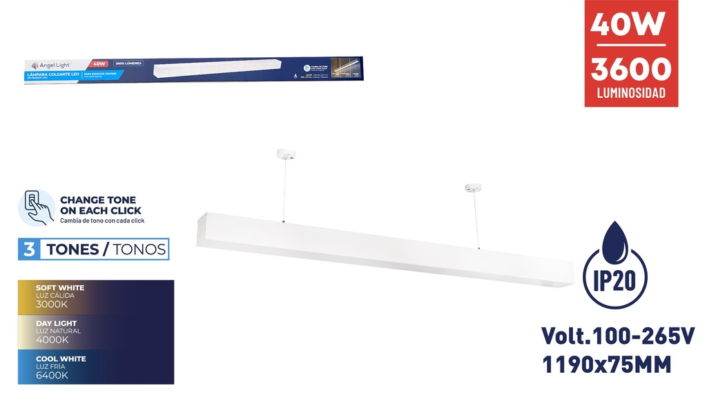 LAMPARA LED P/TECHO 40W BLANCO ANGEL LIGHT 8-338