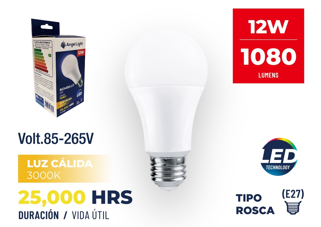 BOMBILLO BULBO LED 12W LUZ CALIDA ANGEL LIGHT 8-352