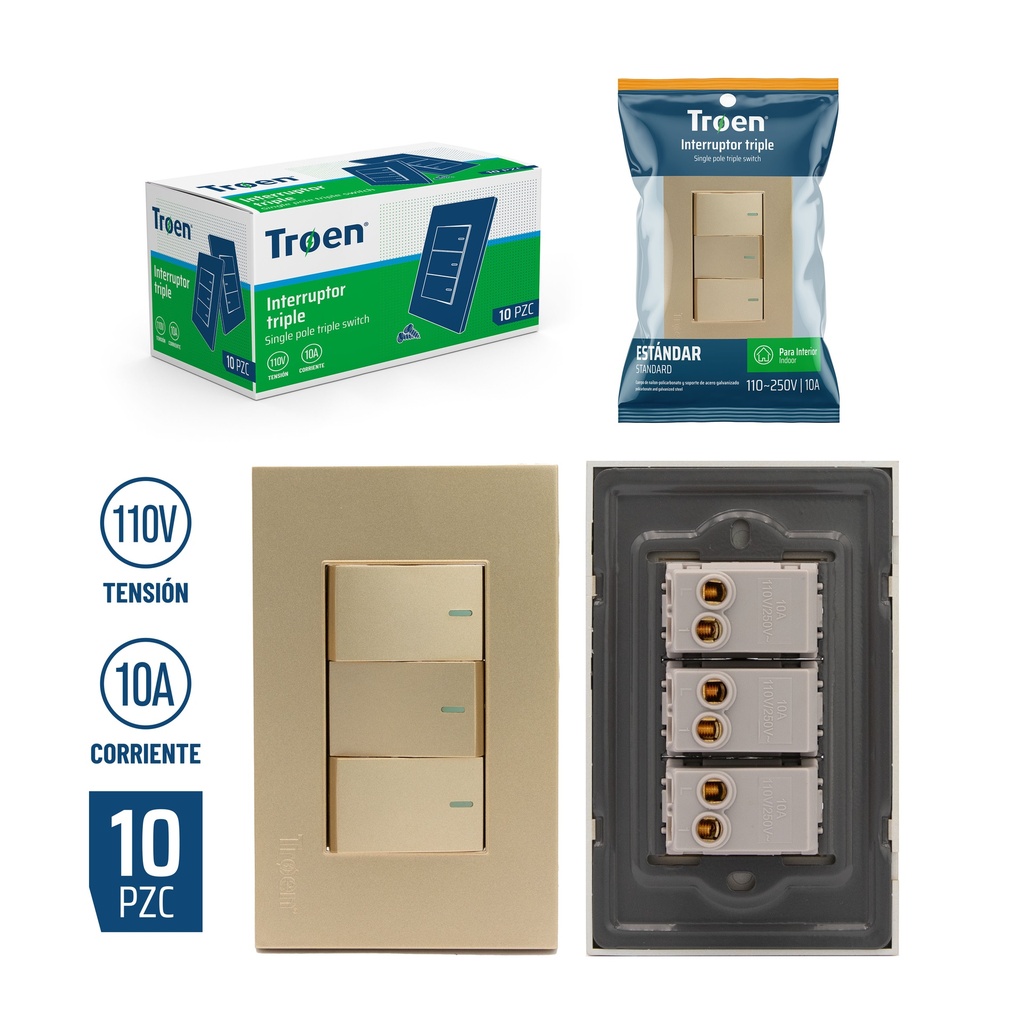 INTERRUPTOR TRIPLE GOLD TROEN 8-384