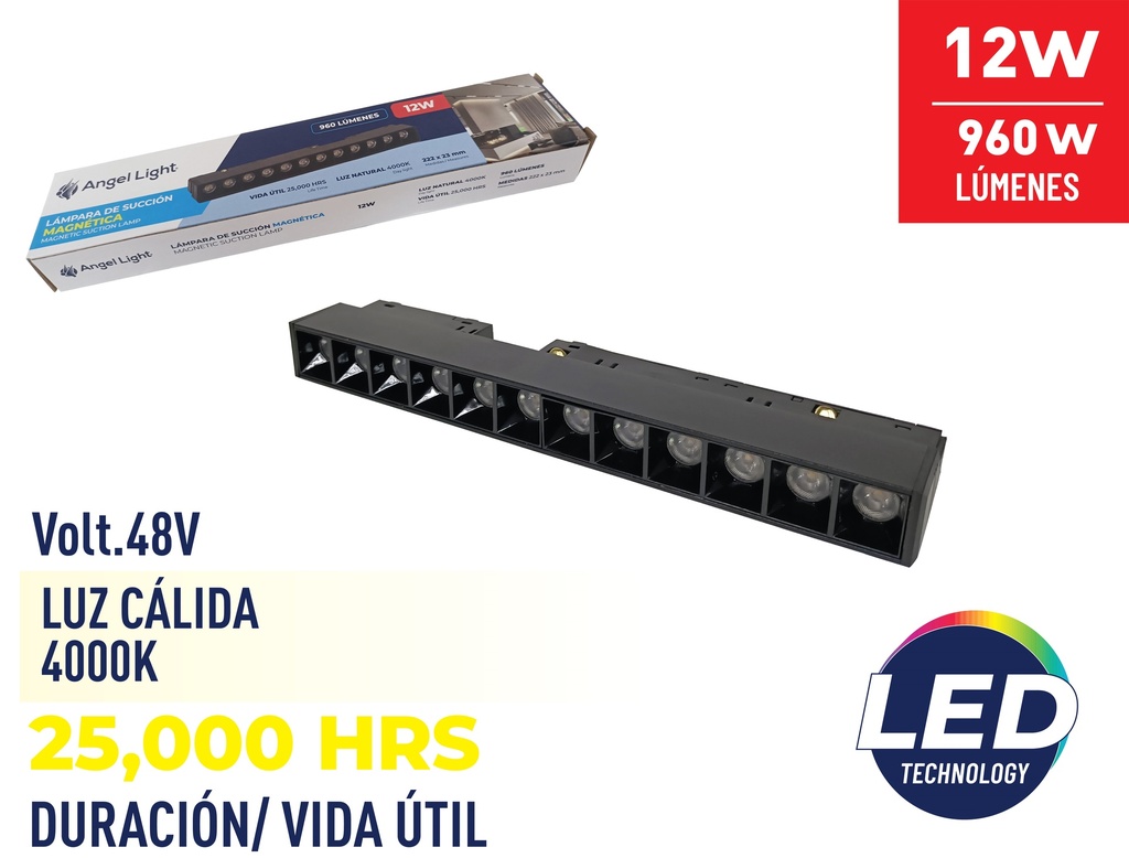 LAMPARA LED MAGNETICA P/RIEL 12W ANGEL LIGHT 8-393