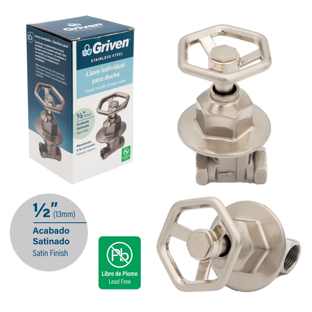 LLAVE P/DUCHA INDIVIDUAL x 1/2 ACERO INOX GRIVEN 8-481
