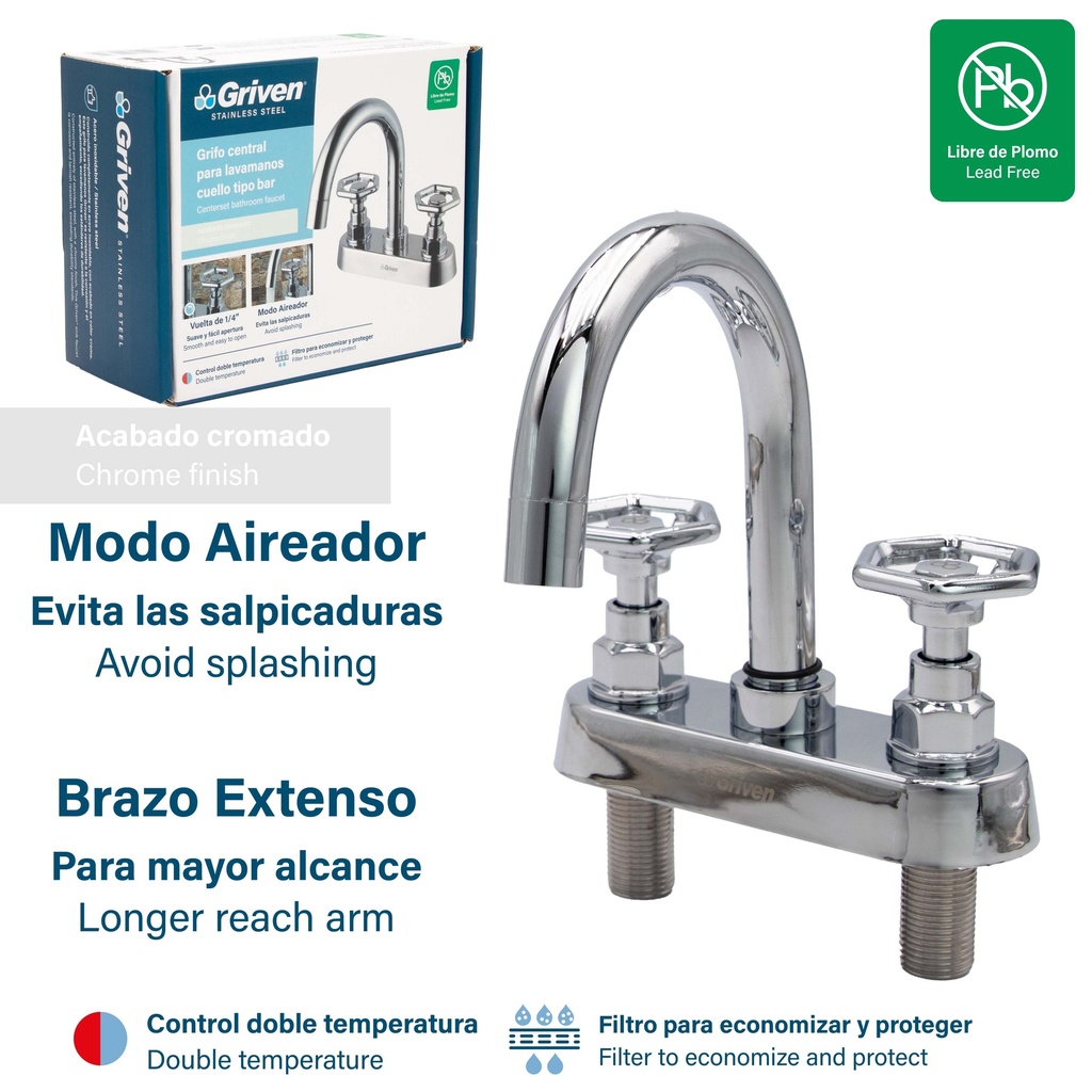 LLAVE LAVAMANO DOBLE ACERO INOX GRIVEN 8-482