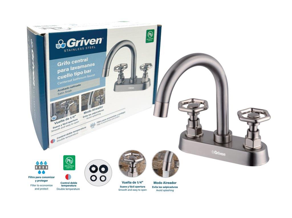 LLAVE LAVAMANO DOBLE ACERO INOX GRIVEN 8-484