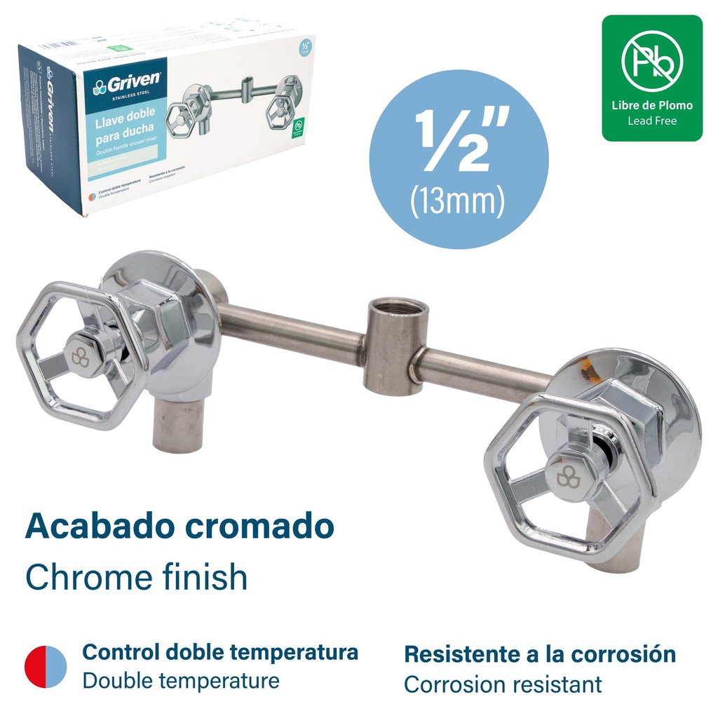 LLAVE P/DUCHA DOBLE ACERO INOX GRIVEN 8-490