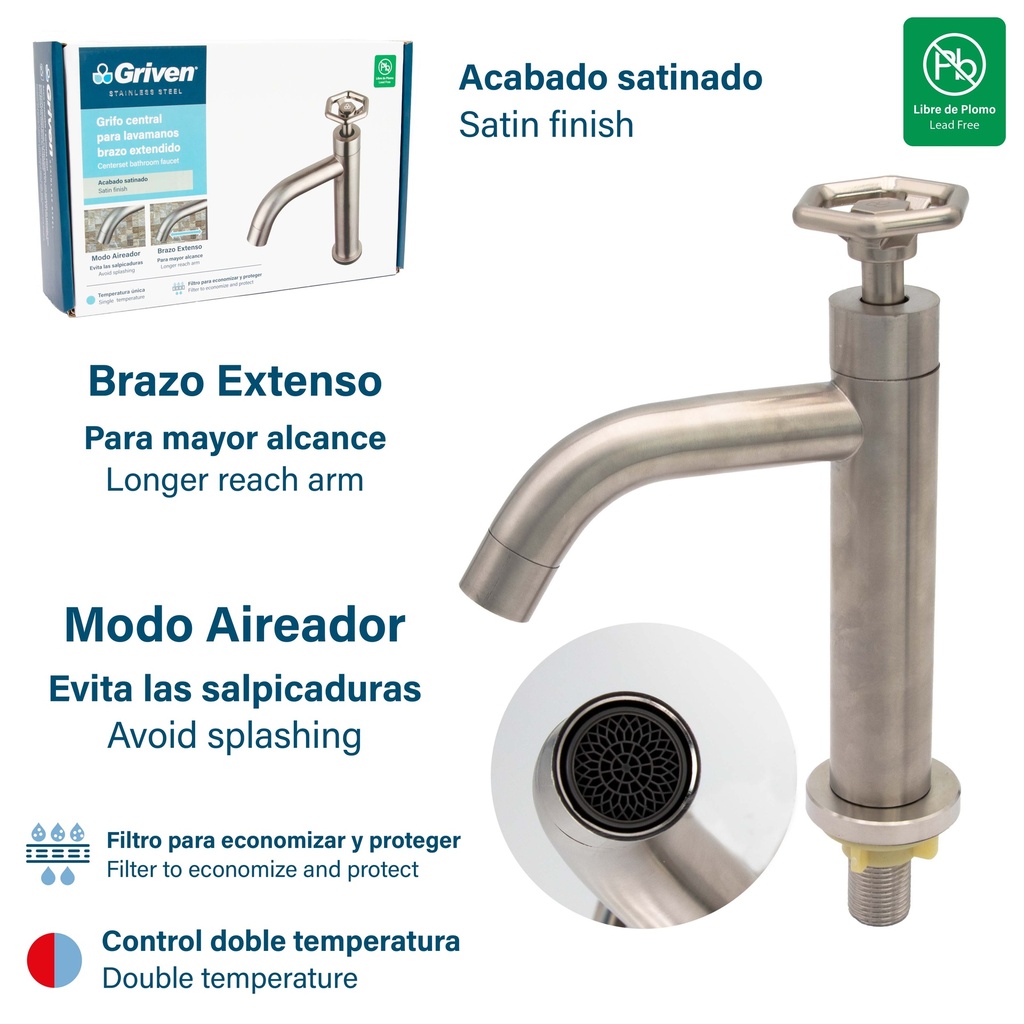 LLAVE LAVAMANO INDIV ACERO INOX GRIVEN 8-498