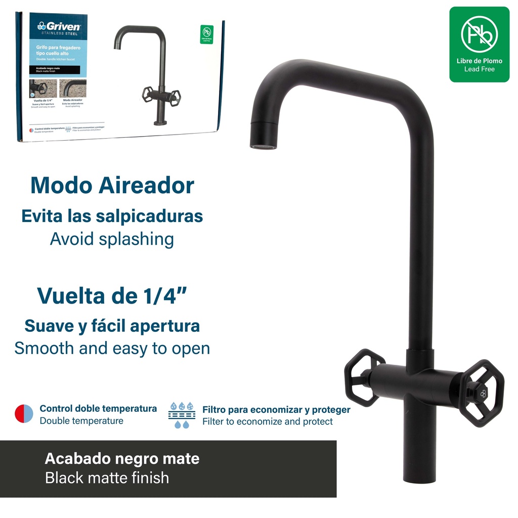 LLAVE FREGADERO DOBLE ACERO INOX GRIVEN 8-501