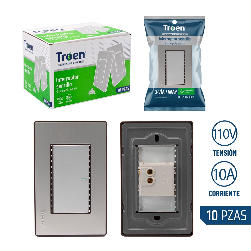 INTERRUPTOR SENCILLO ACERO INOX TROEN 8-505