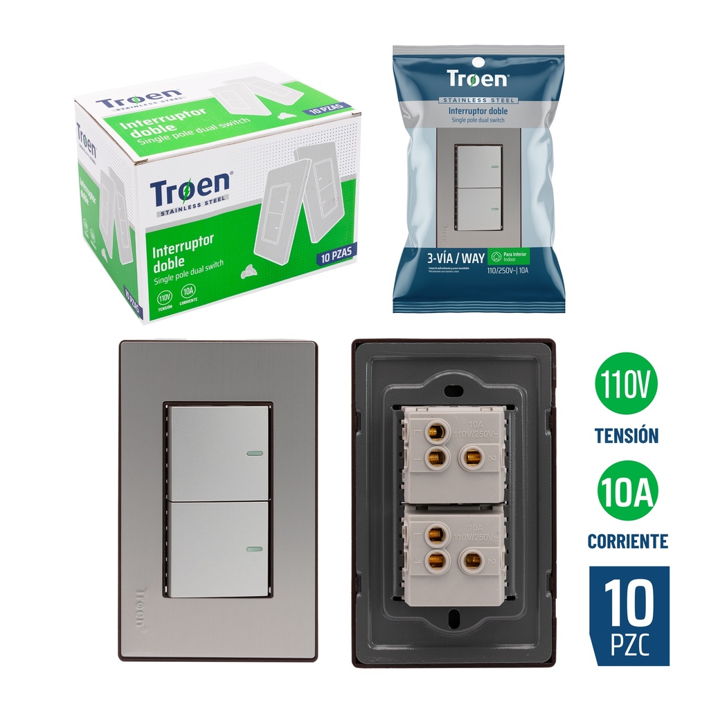INTERRUPTOR DOBLE 3 WAY ACERO INOX TROEN 8-509