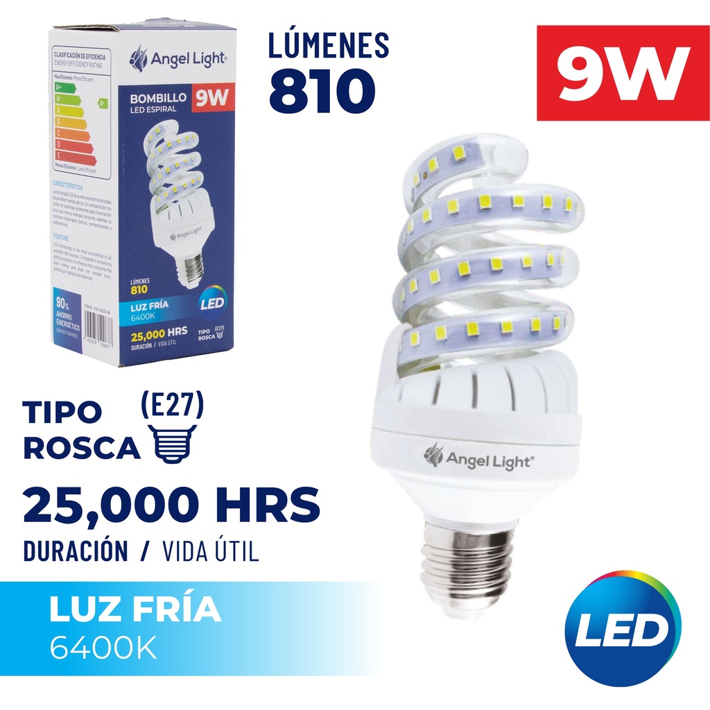 BOMBILLO LED ESPIRAL 9W LUZ FRIA ANGEL L 8-553