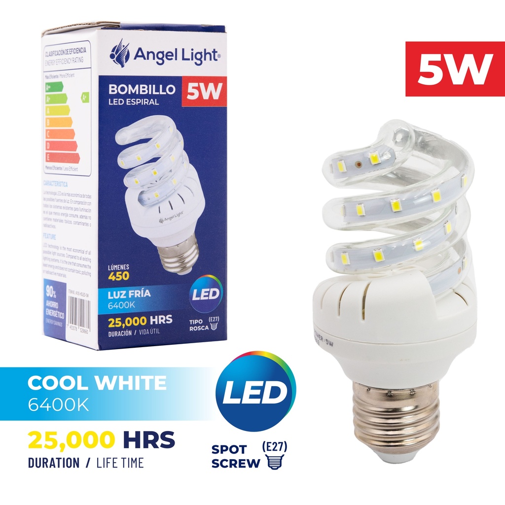 BOMBILLO LED ESPIRAL 5W LUZ FRIA ANGEL L 8-571