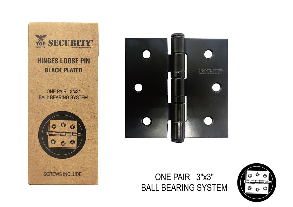 BISAGRA P/PUERTA MADERA 3" x 3" NEGRA PAR SECURITY 8-574