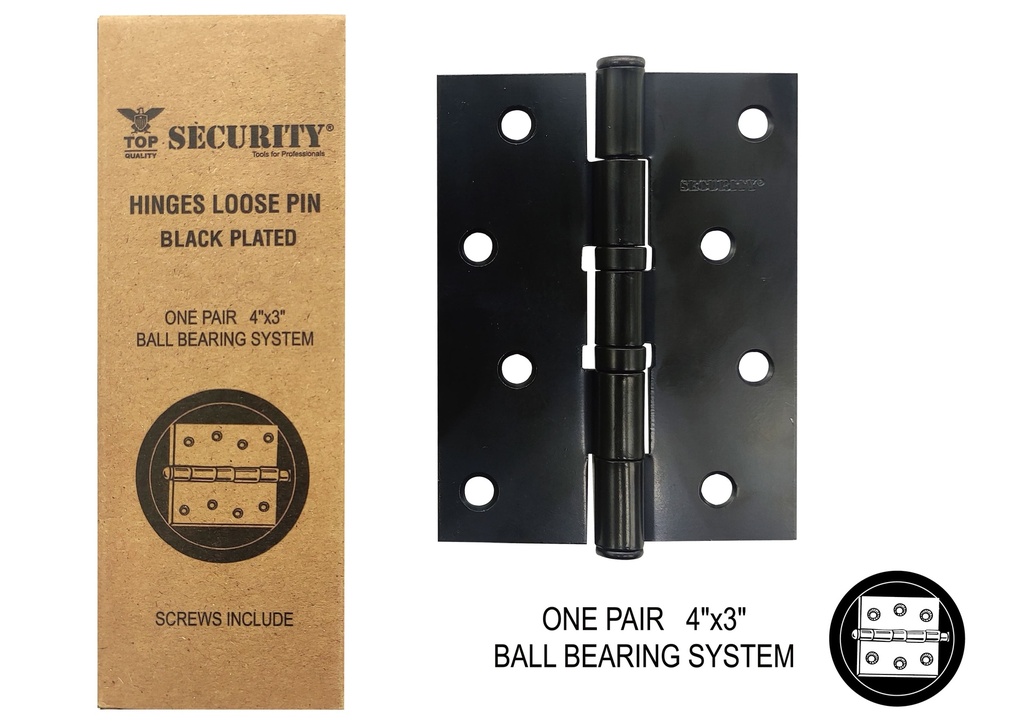 BISAGRA P/PUERTA MADERA 4" x 3" NEGRA PAR SECURITY 8-575