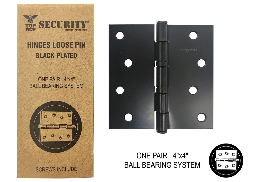 BISAGRA P/PUERTA MADERA 4" x 4" NEGRA PAR SECURITY 8-576