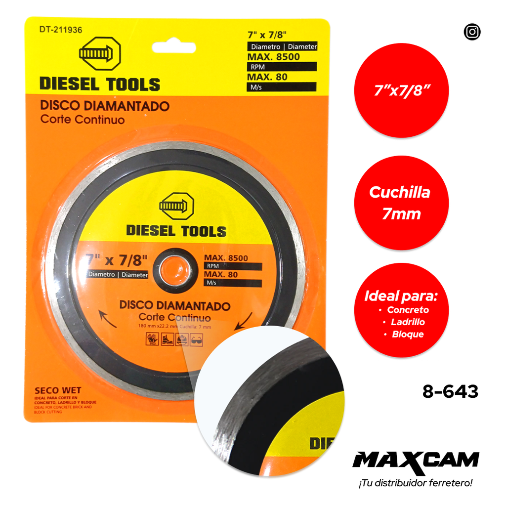 DISCO C/CONCRETO CONTINUO x 7" DIESEL T 8-643