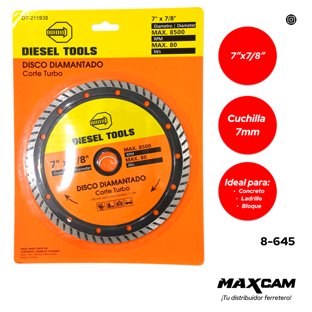 DISCO C/CONCRETO TURBO x 7" DIESEL T 8-645