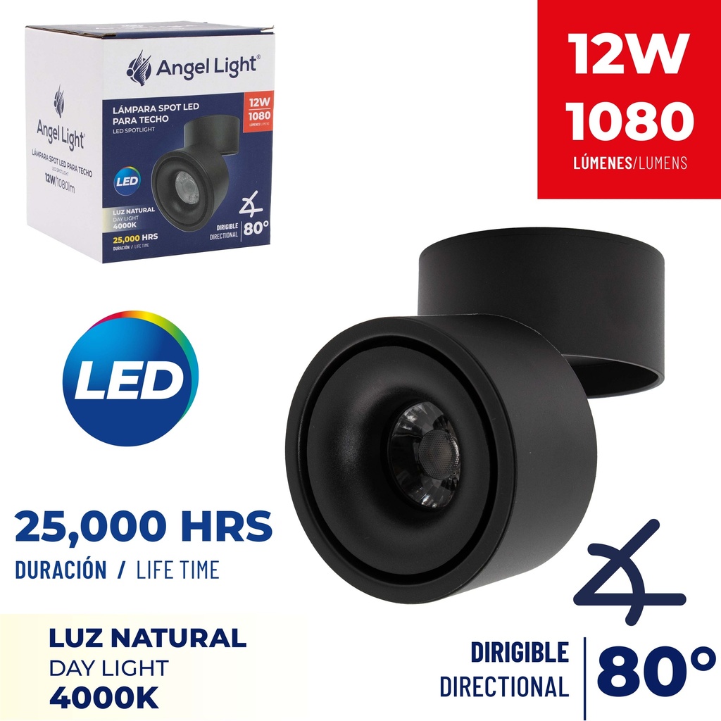 LAMPARA NEGRA P/TECHO 12W ANGEL LIGHT 8-679