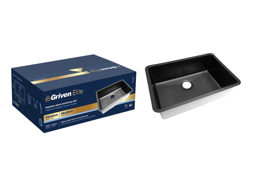 FREGADERO NEGRO ACERO INOX 68X45CM GRIVEN ELITE 8-685