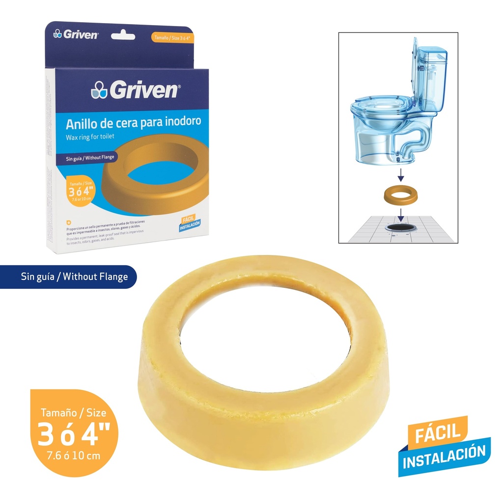ANILLO DE CERA P/INODORO 3" O 4" GRIVEN 8-688