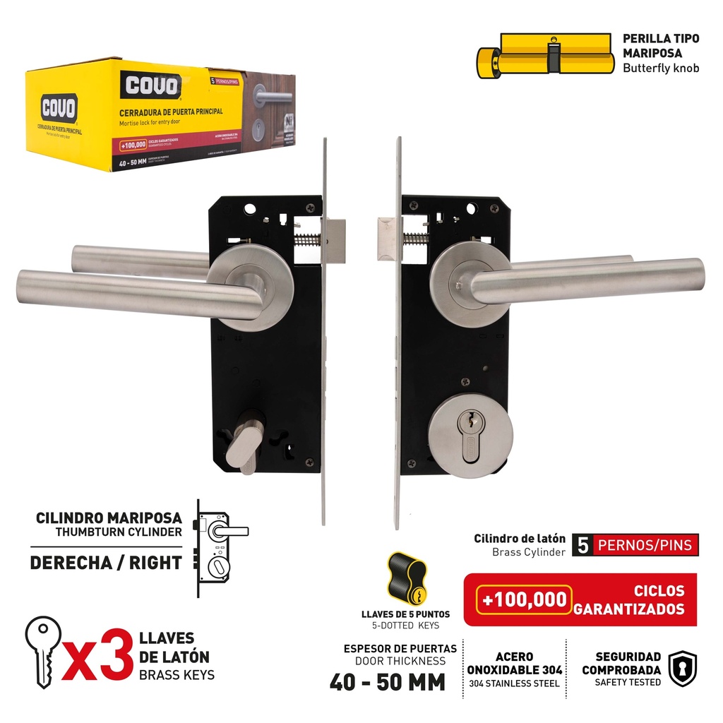 CERRADURA PUERTA PRINCIPAL 5 PERNOS COVO 8-699