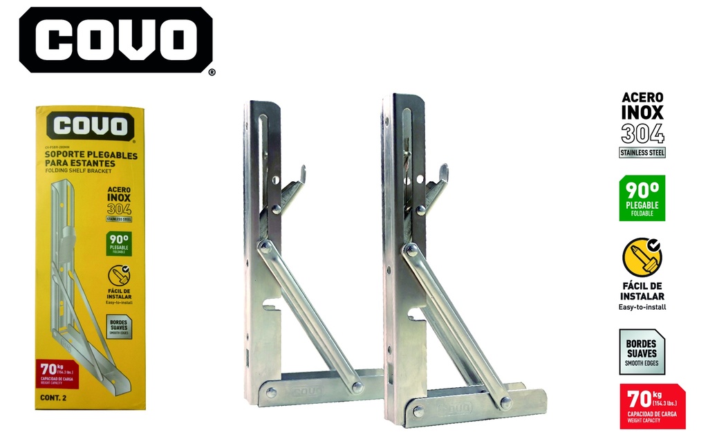 SOPORTES PLEGABLES ACERO INOX 20x10CM PAR COVO 8-724