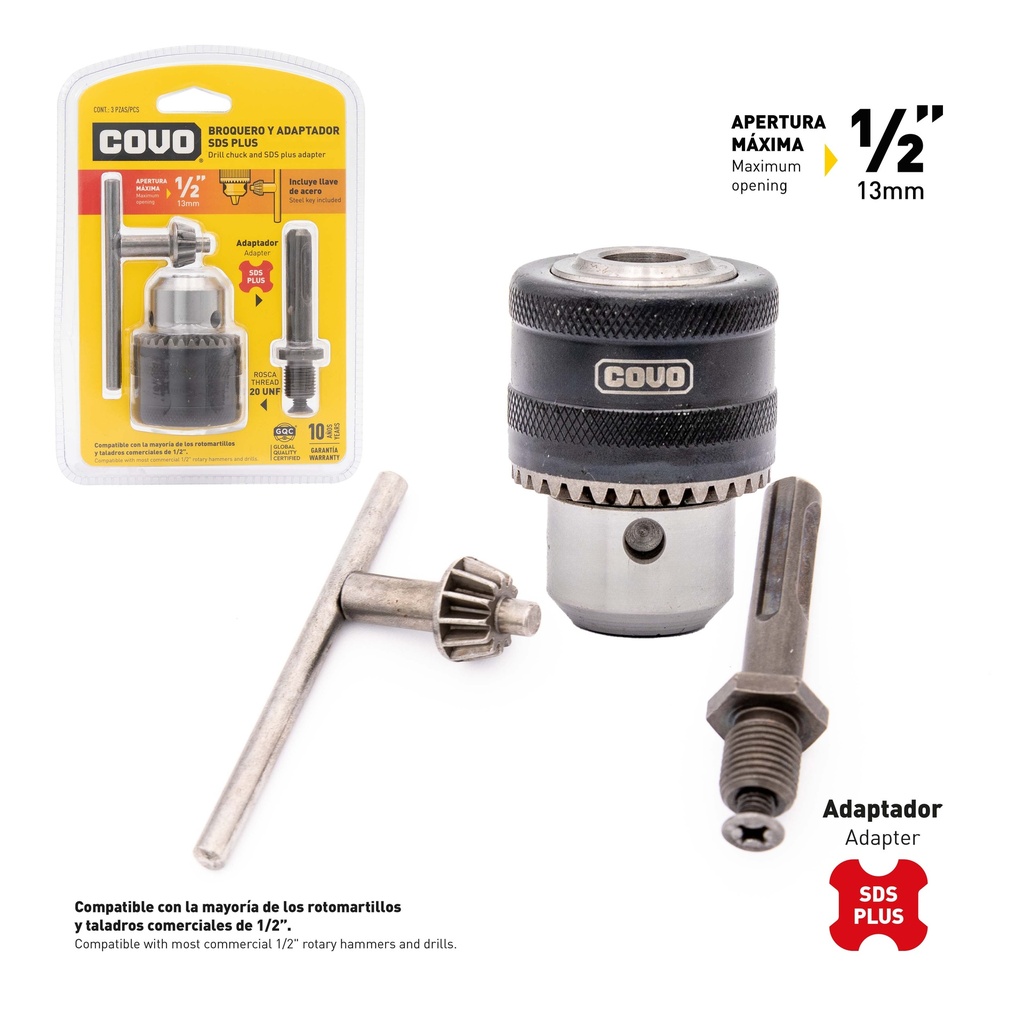 MANDRIL P/TALADRO 1/2 C/ADAPT SDS COVO 8-756