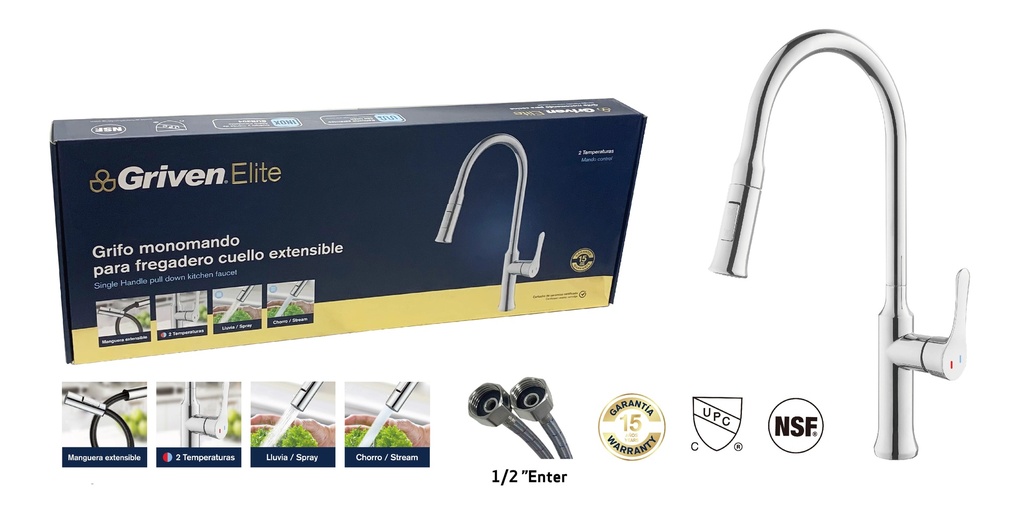 LLAVE FREGADERO MONOMANDO EXTENSIBLE GRIVEN ELITE 8-816