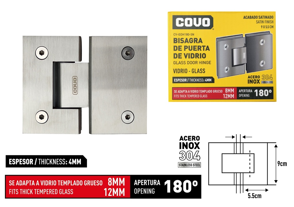 BISAGRA P/PUERTA DE VIDRIO SATINADO COVO 8-821