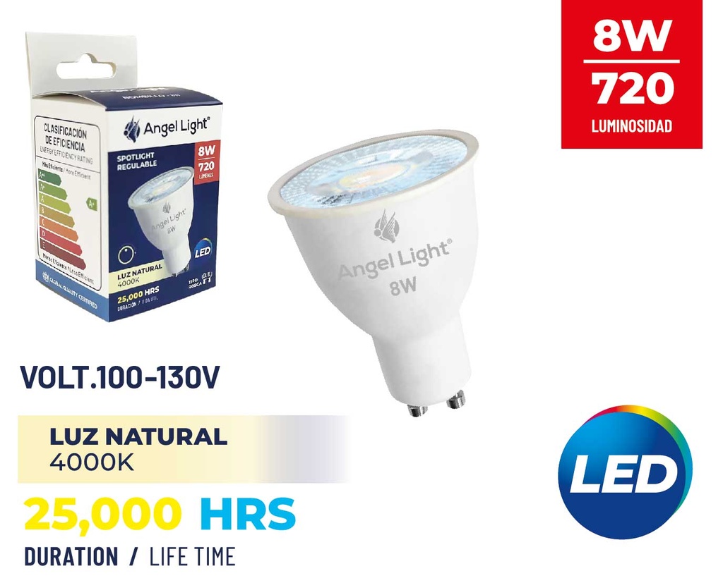 BOMBILLO DICROICO LED 8W GU10 LUZ NATURAL ANGEL L 8-828