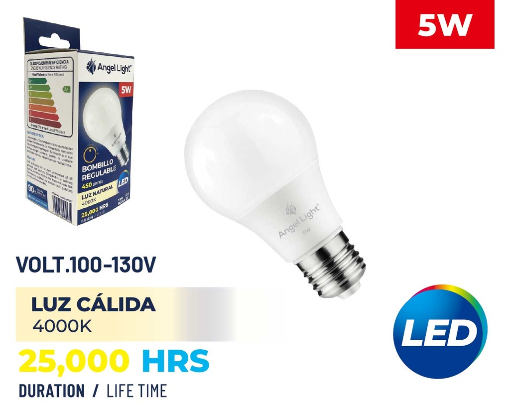 BOMBILLO LED 5W LUZ NAT REGULABLE ANGEL L 8-831