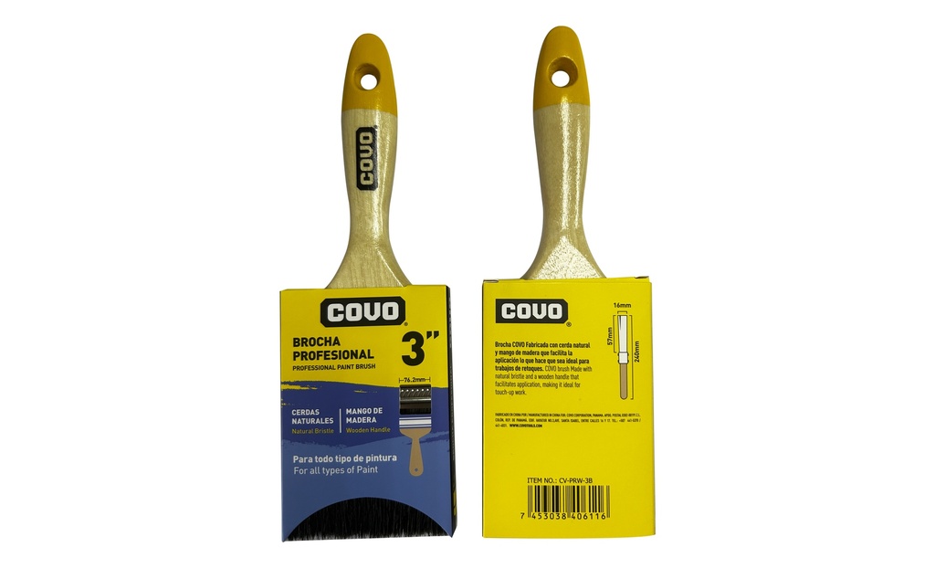 BROCHA M/MADERA CERDA NEGRA 3" COVO 8-842