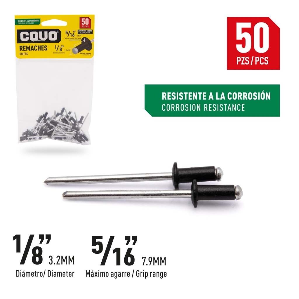 REMACHES 1/8 x 5/16" x 50 UNID NEGRO COVO 8-847