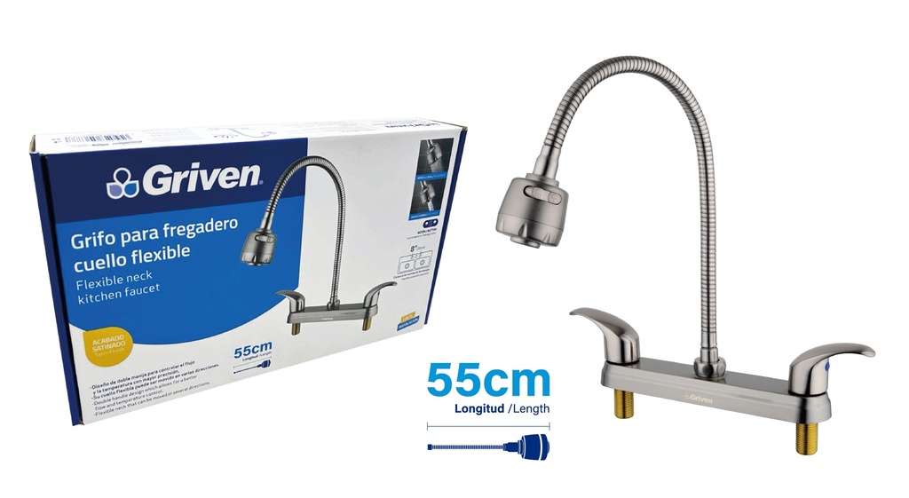 LLAVE FREGADERO DOBLE FLEXIBLE 8" GRIVEN 8-893