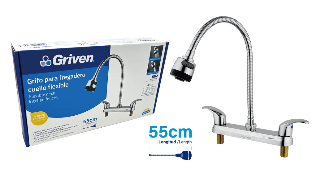 LLAVE FREGADERO DOBLE FLEXIBLE 8" GRIVEN 8-894