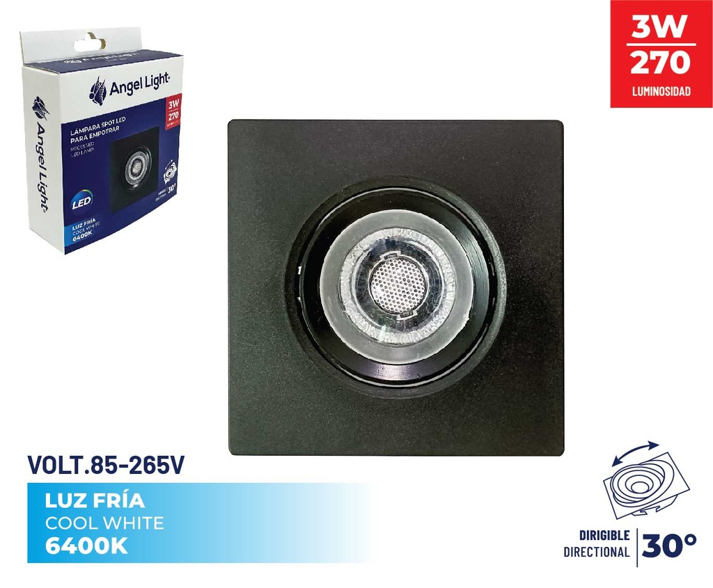 PANEL LED EMP CUAD MOVIBLE 3W NEGRO ANGEL L 8-919