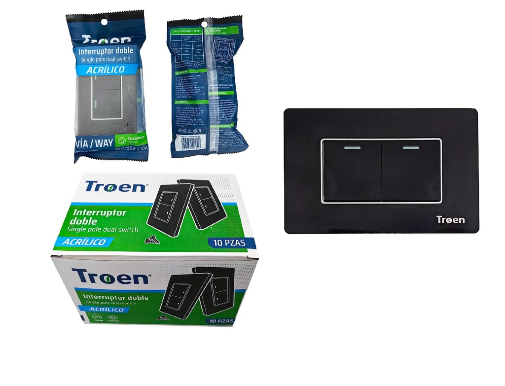 INTERRUPTOR DOBLE ACRILICO NEGRO 3 WAY TROEN 8-927