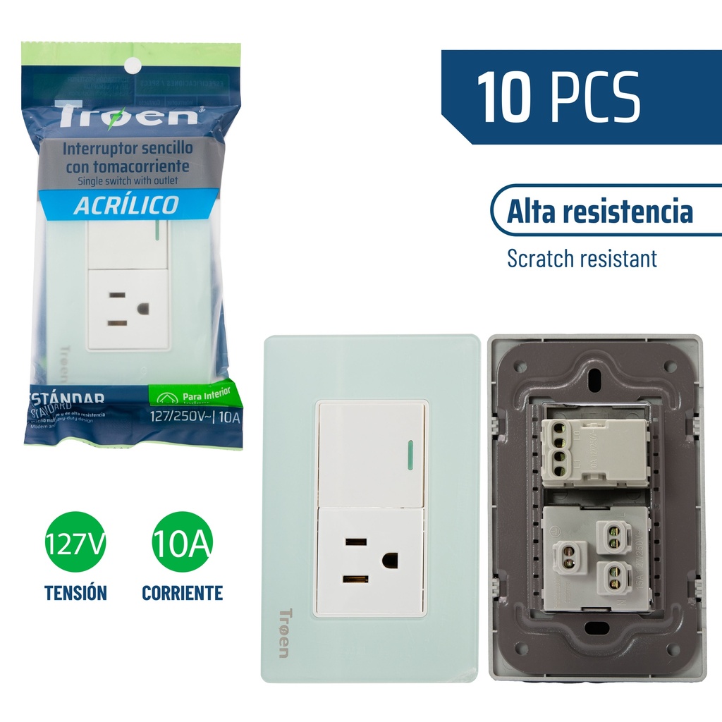 INTERRUPTOR + TOMA ACRILICO NATURAL TROEN 8-934