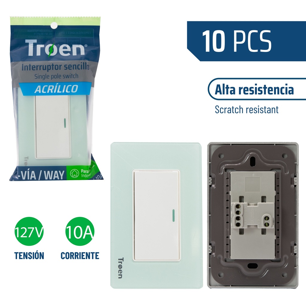 INTERRUPTOR SENCILLO ACRILICO NATURAL 3 WAY TROEN 8-935