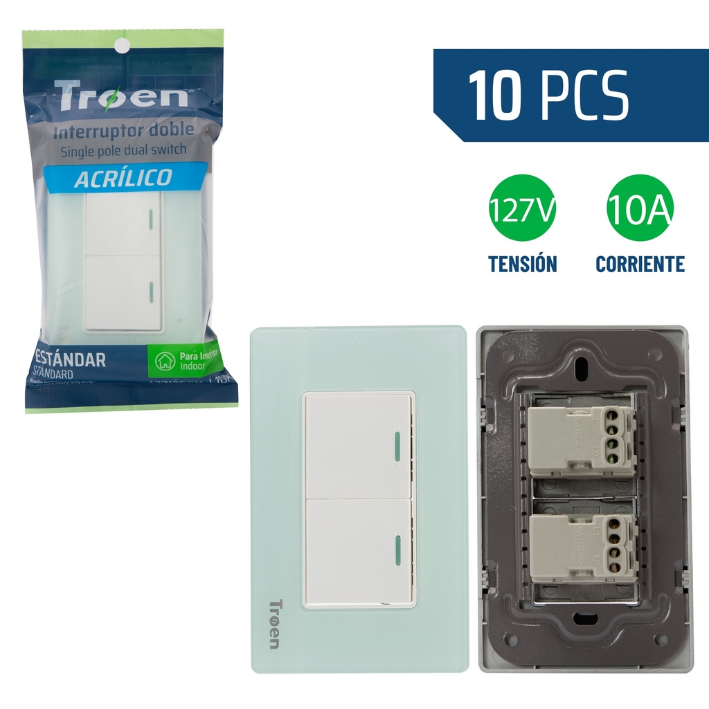 INTERRUPTOR DOBLE ACRILICO NATURAL TROEN 8-936
