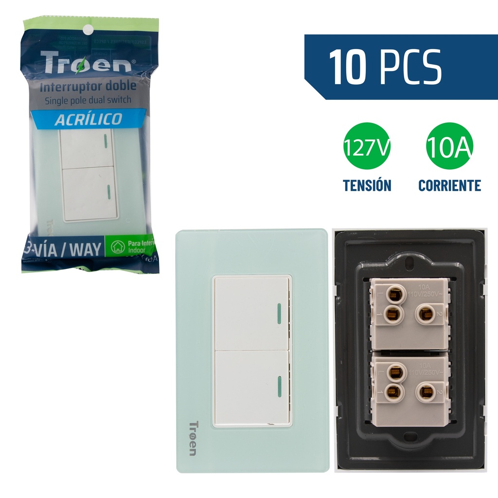 INTERRUPTOR DOBLE ACRILICO NATURAL 3 WAY TROEN 8-937