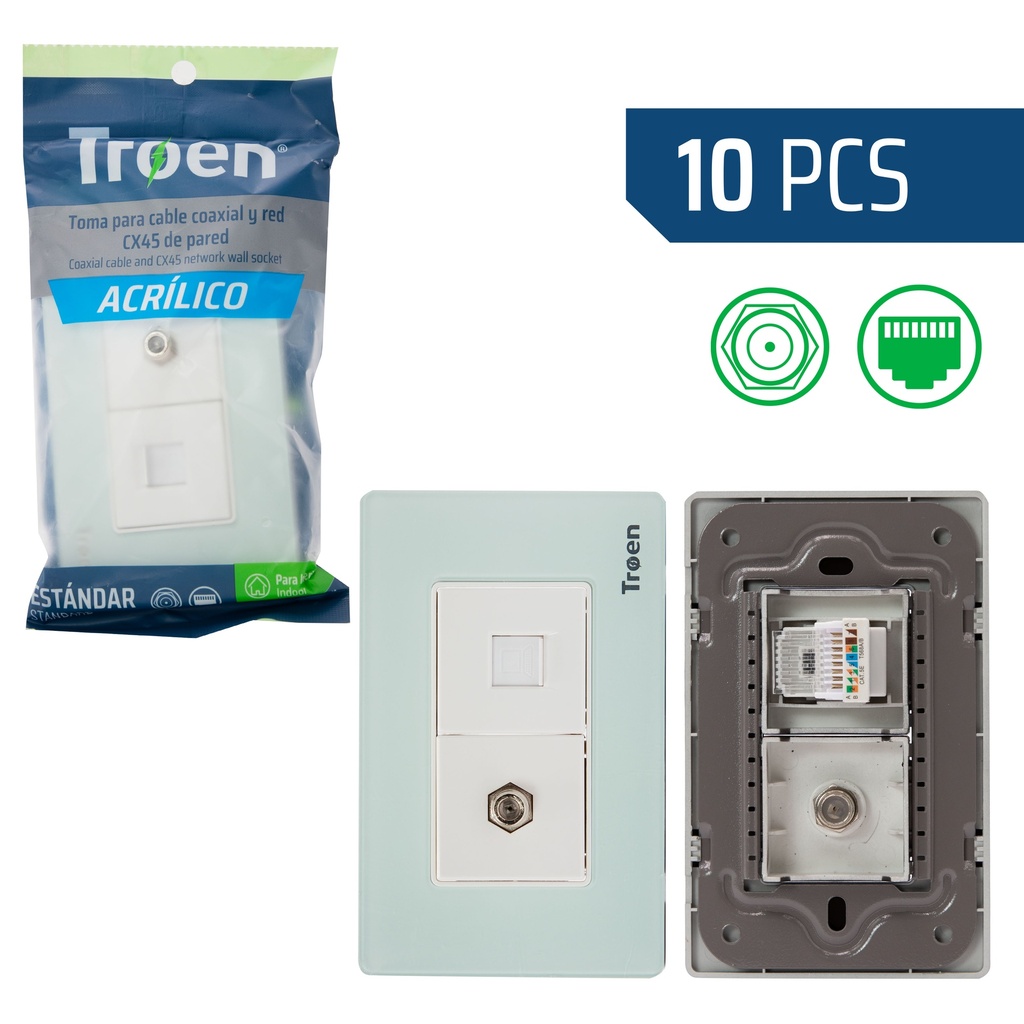 TOMA P/CABLE COAXIAL / RJ45 ACRILICO NATURAL TROEN 8-942