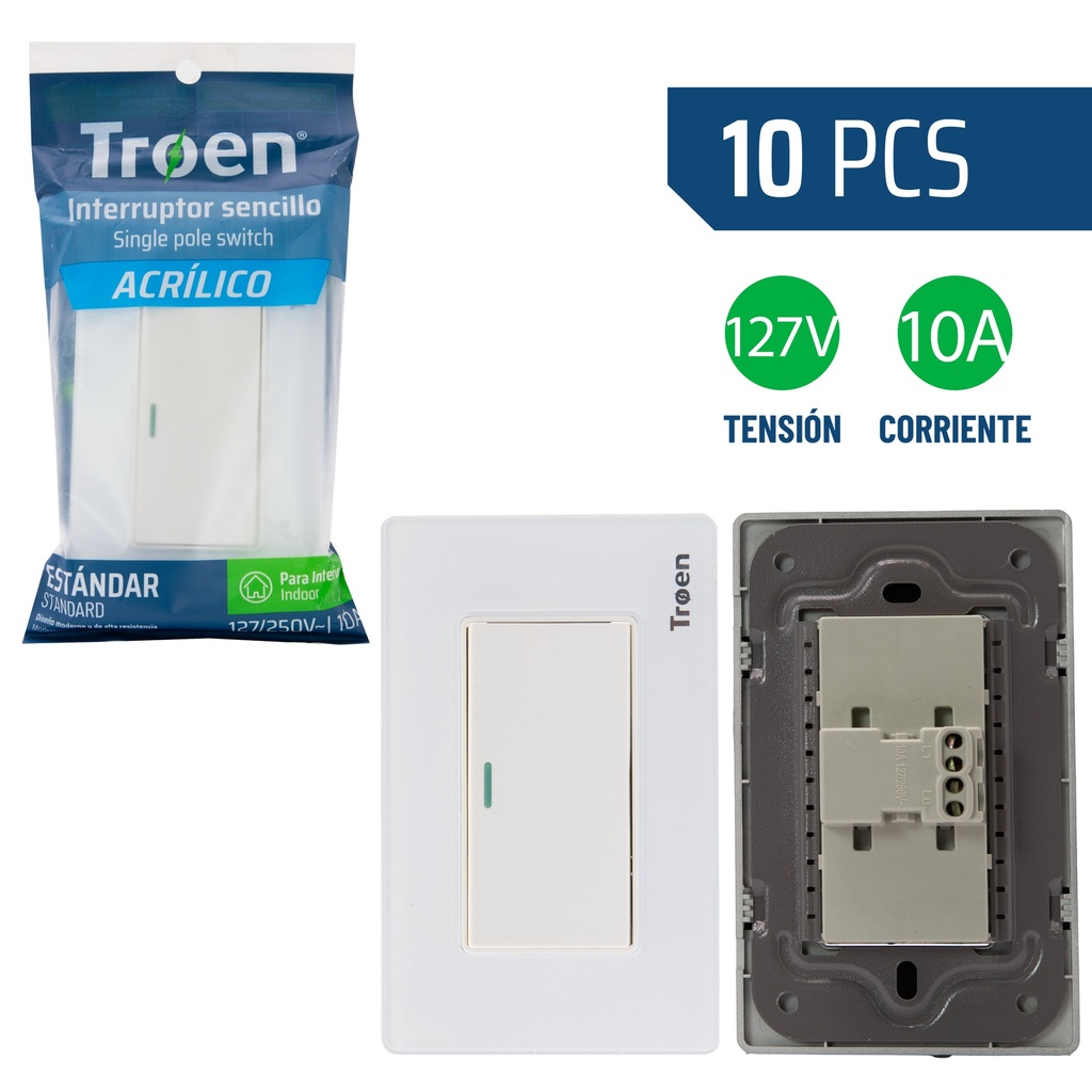 INTERRUPTOR SENCILLO ACRILICO BLANCO TROEN 8-945