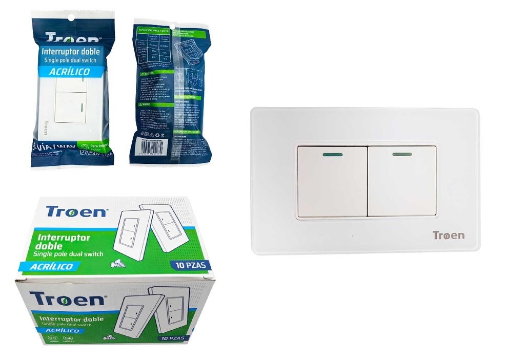 INTERRUPTOR DOBLE ACRILICO BLANCO 3 WAY TROEN 8-949