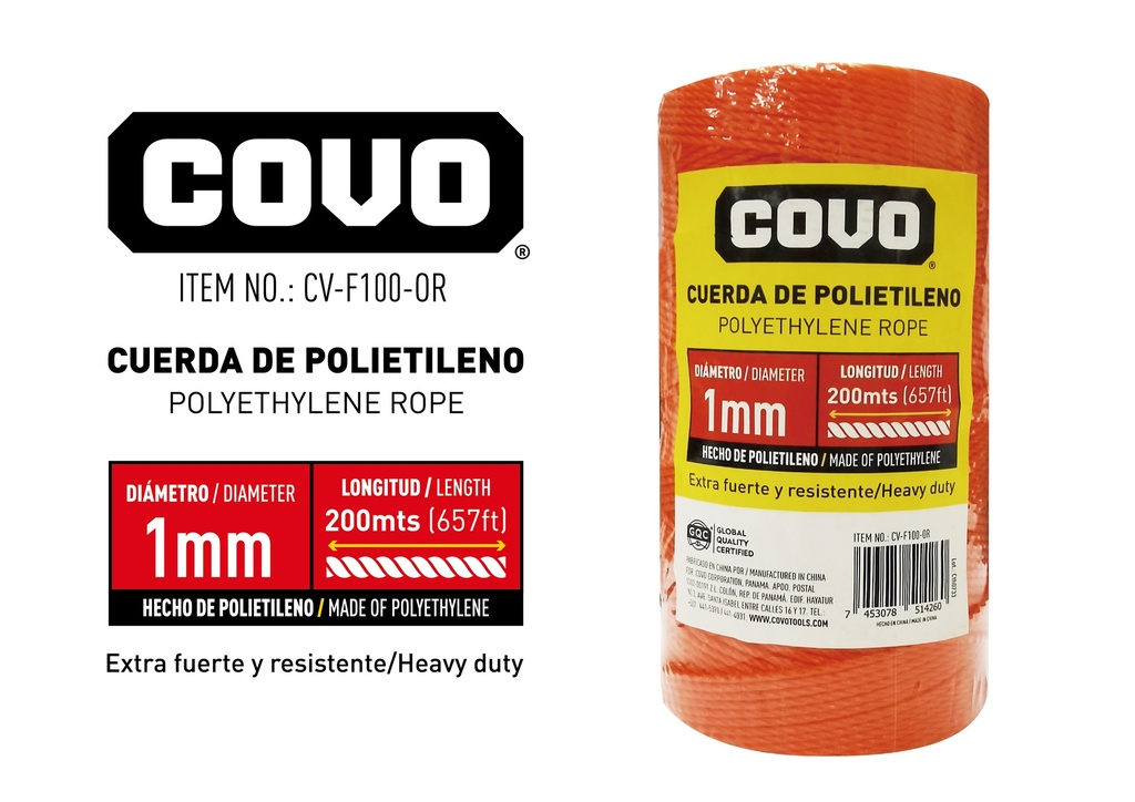 GUARAL 1MM x 200 MTS NARANJA COVO 8-983