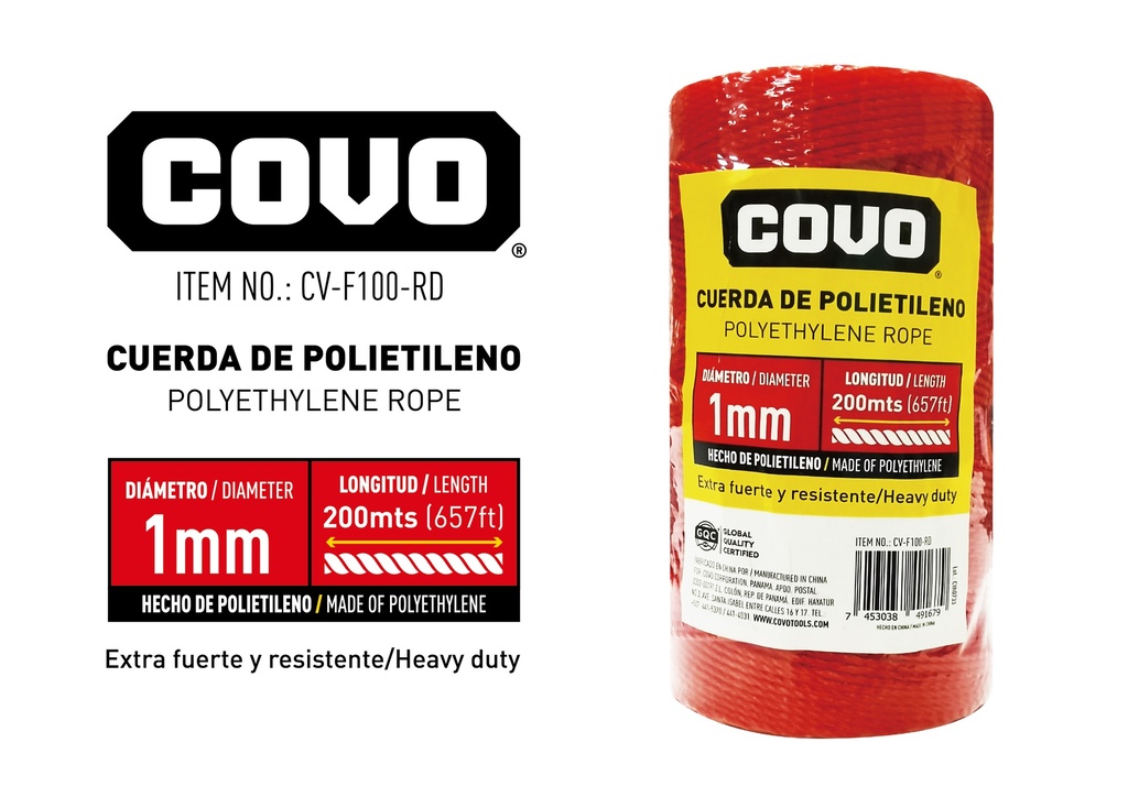 GUARAL 1MM x 200 MTS ROJO COVO 8-984