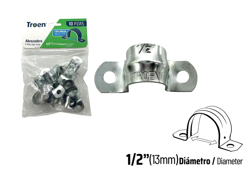 ABRAZADERA EMT DOBLE x 1/2" x 10 UNID TROEN 8-992