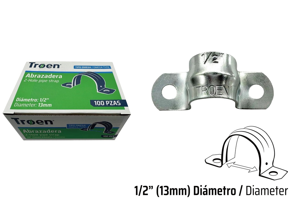 ABRAZADERA EMT DOBLE x 1/2" x 100 UNID TROEN 8-993